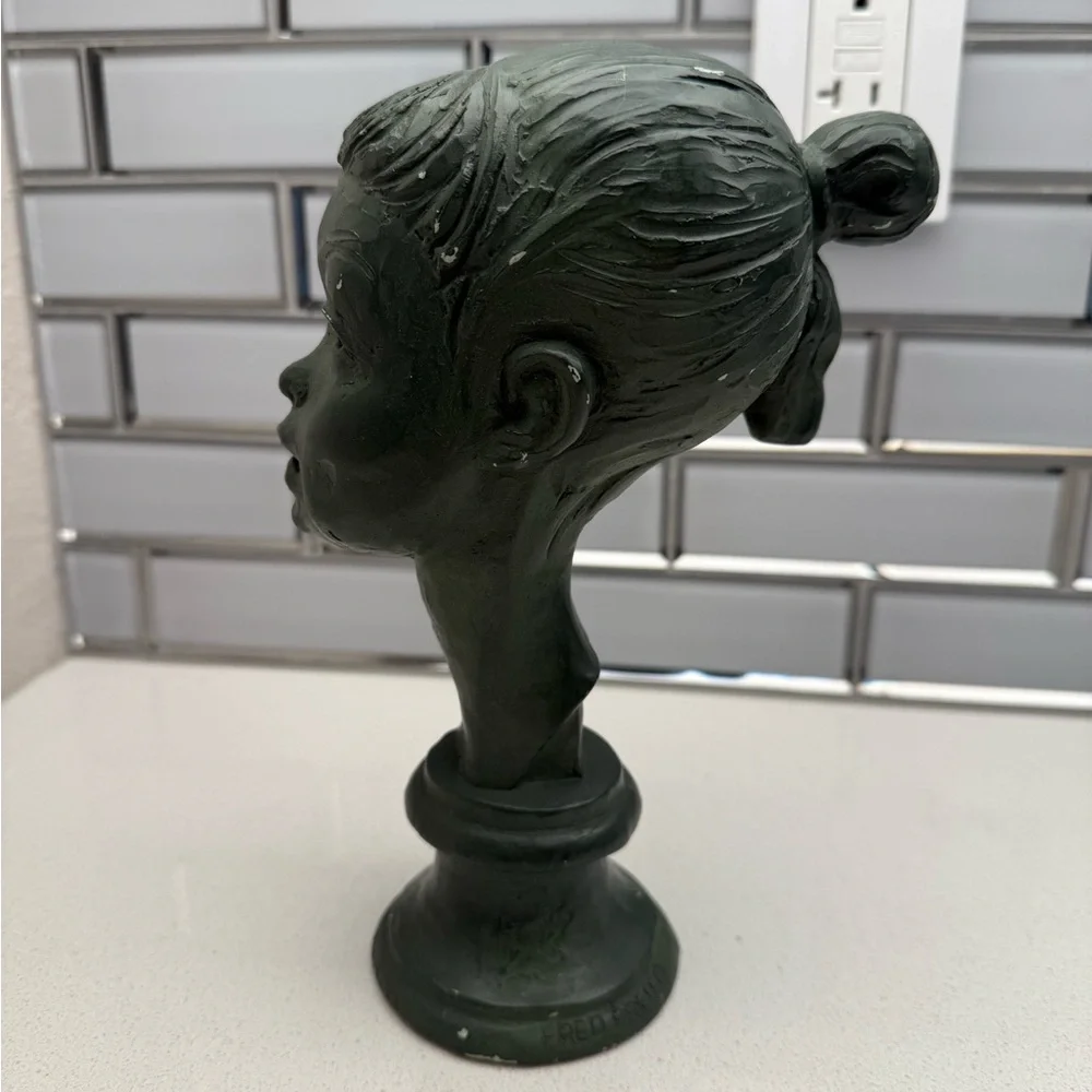Vintage Fred Press Bust Sculpture Ballerina Woman Mid-Century Green Chalkware - Picture 6 of 14